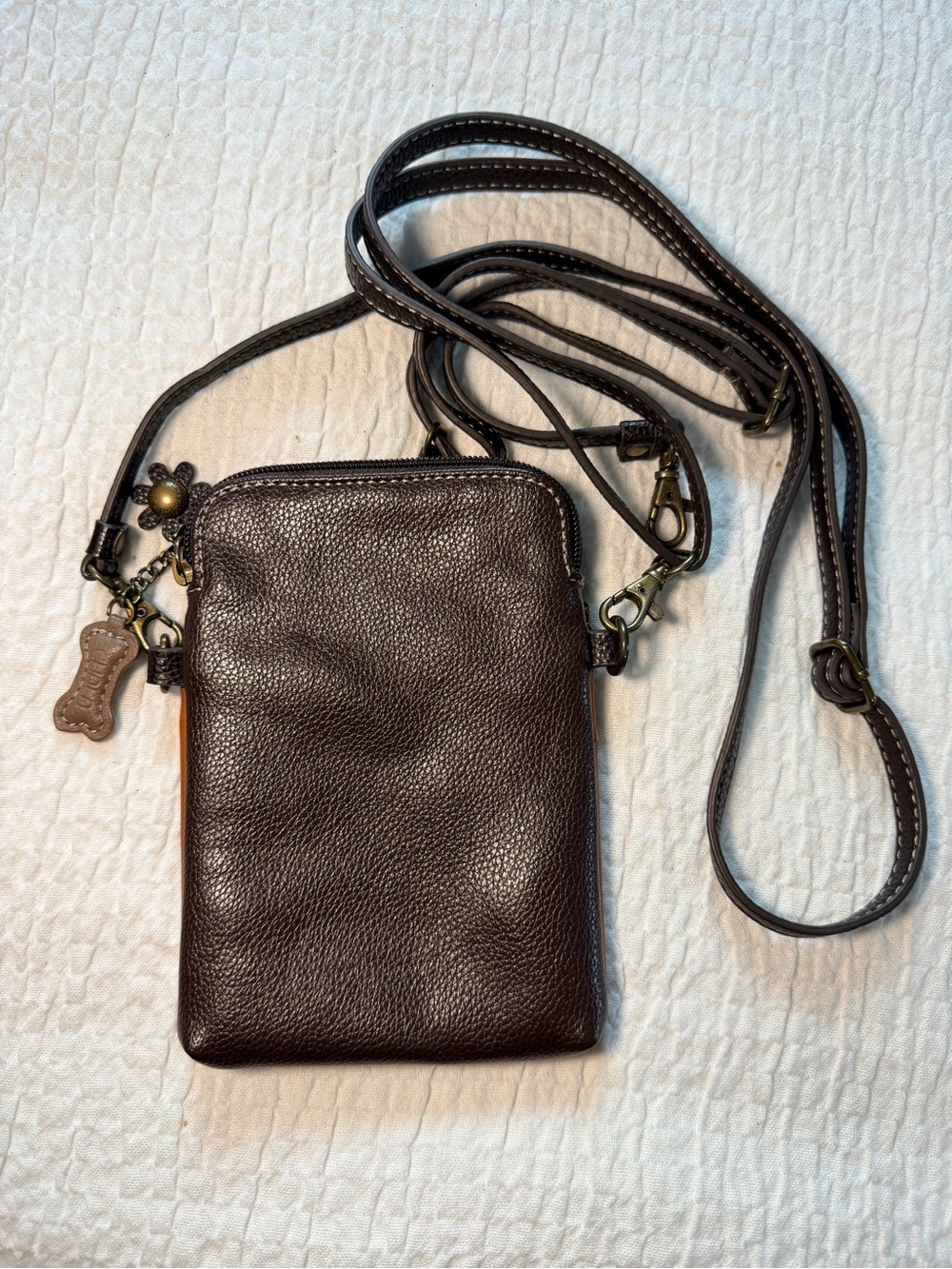 Chala Brown & Tan Leather Crossbody with Colorful German Shepherds Appliqué - Picture 3 of 5